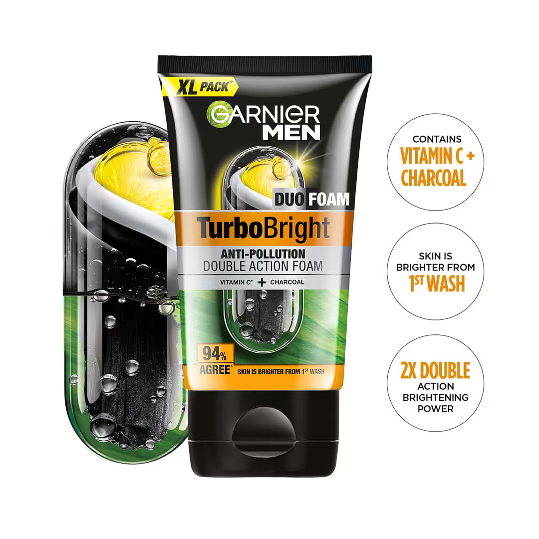 Garnier Men Power White Double Action Charcoal Face Wash (150g)